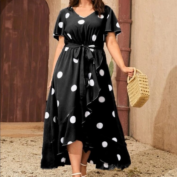 Polka dot wrap hem belted maxi dress - Picture 12 of 15